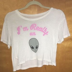 "i'm really an 👽" crop top